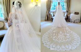 2021 White Bridal Tulle Lace Edge Bridal Accessories Chapel Length Veils With Appliques3240170