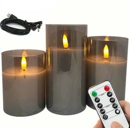 USB Rechargeable Led Pillar Candle Set Flameless Remote controlled w/Timer LED Flickering 3D Wick Paraffin Wax table decorative 240415
