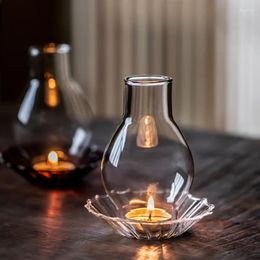 Candle Holders Windproof Candlestick Zen Simple Candlelight Nordic Dinner Cover Glass Cafe El Sea View Room Romantic Light