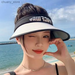 Visors Korean-style versatile letter empty-top hat with UV protection sunshade sun hat for outdoor travel large brim shows a small face Y240417