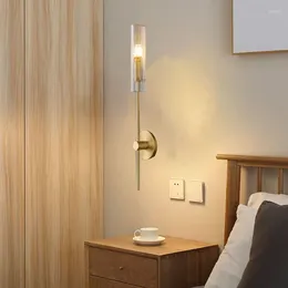 Wall Lamp Simple Brass E14 Bulb Light Clear Gray Glass For Parlor Aisle Bedroom Dining Room Copper Sconce Drop