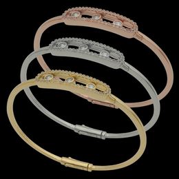 fashionStainless steel U-shaped smooth three sliding diamond rose gold siler stone bangle bracelet for woman