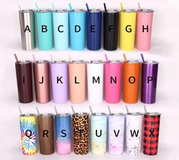 20oz Skinny Tumbler Stainless Steel Slim Cup Vacuum Flask Travel Sports Mug with Straw and Lid9148991