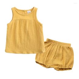 Clothing Sets 2024Summer Baby Suit Boys And Girls Sleeveless Children's Two-piece Cotton Linen Vest Shorts Clothes 3m-4y