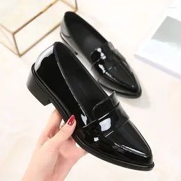 Casual Shoes Women's Patent Leather Black Small 2024 Pointed Vulcanised Loafer