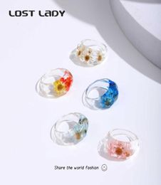 Lost Lady Fashion Transparent Chunky Epoxy Resin Rings Cute Multicolor Dried Flower Finger Rings for Women Party Jewellery Gifts Q078849719