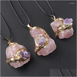 Pendant Necklaces 6Pcs/Lot Gilded Crystal Natural Stone Quartz Pendants Diy Necklace For Men Women Energy Jewelry Thanksgiving Gift Dhhbs
