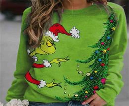 Autumn Women Funny Grinch Print Hoodies Sweatshirt Casual Letter Long Sleeve O Neck Christmas Oversized Pullover Tops Tees Hoody 24124539