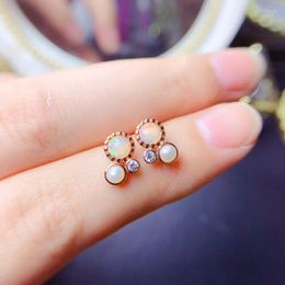 Stud Earrings Jewellery Simple Round Gemstone For Daily Wear 4mm Natural Opal Silver 925