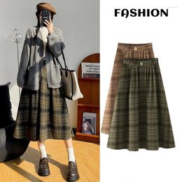 Skirts Autumn And Winter Korean Fashion Women's Plaid Skirt High Waist Long Swing A-line Woolen