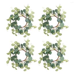 Decorative Flowers 4 Pcs Eucalyptus Wreath Rustic Outdoor Decor Ring Glass Tea Small Berries Made Stone Powder