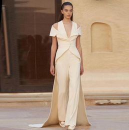 Elegant Ivory Formal Women Jumpsuits Evening Dresses VNeck Custom Made Long Train Prom Gown Party Dress3451533