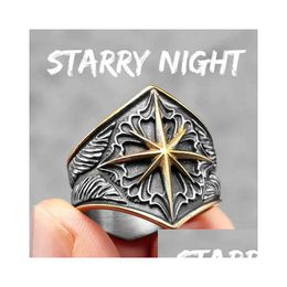 Band Rings Starry Ring 316L Stainless Steel Star Men Punk Rock Rap For Biker Male Boyfriend Mariner Jewellery Creative Gift Drop Deliver Dhfpi