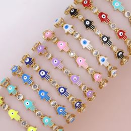 Colorful Enamel Turkish Evil Eyes Bracelet Boho Multi Color Gold Plated Hand of Fatima Adjustable Boho Jewelry Bracelets