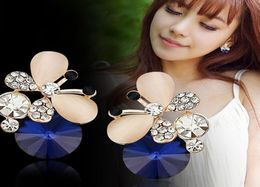 LYIYUNQ Europe and America Fashion Brincos Brand Jewellery Cute Rhinestone Butterfly Blue Earring Crystal Stud Earrings For Women8791687