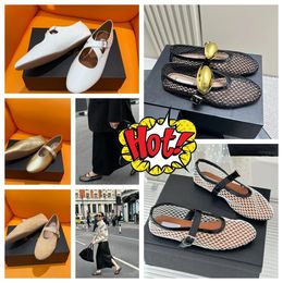 2024 With Box Designer Sandal ballet slipper slider flat dressing shoes dancing Women round toe Rhinestone Boat shoes leather shoes size 35-40 GAI black