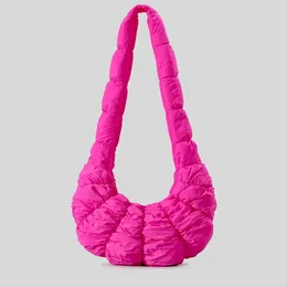 Totes Candy Colour Ruched Half Moon Crossbody Bag For Women Padded Shoulder Bags Lightweight Nylon Puffer Small Tote Female Purses