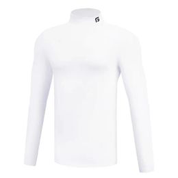 Winter Thremal Underwear T-shirt for Men Warmth Elastic Long-Sleeved T-Shirt Solid Colour Golf Clothing Thin Velvet Heating Fibre 240410