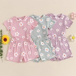 Clothing Sets 2024-03-11 Lioraitiin 6M-4Y Summer Baby Girls Shorts Short Sleeve Crewneck Floral Print Tops 2PCS