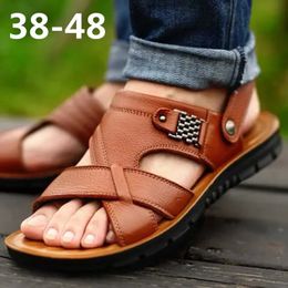 Men Sandals Summer Male Leather Sandals Classic Men Slippers Beach Shoes for Men Comfortable Walking Roman Sandalias Big Size 48 240411