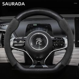 Steering Wheel Covers 38cm Carbon Fiber Suede Car Cover For BYD ATTO 3 Yuan Plus 2024 Leather Auto Interior Wrap Accessories