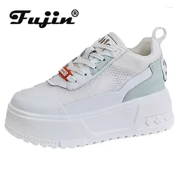 Casual Shoes Fujin 9cm Synthetic Air Mesh Genuine Leather Hidden Heel Women Sandals Vulcanize Platform Wedge Summer Chunky Sneakers Leisure