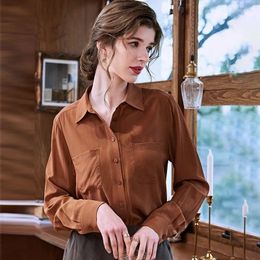 Women's Blouses Tops Silk Floral Office Formal Casual Dress Shirts Plus Large Size Spring Summer Sexy Haut Femme Coffee