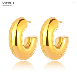 Stud Earrings BOBOTUU Thick Stainless Steel Chunky Huggie For Women Waterproof 18K PVD Plated Fashion Jewellery Anti Allergic BE23117