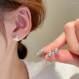 Stud Earrings French Simple Zircon Pearl Round For Women Girl Fashion Elegant Party Jewellery Pendientes Mujer