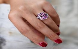 Luxury Big Square Pink Yellow White AAAAA Zicon S925 Sterling Silver Wedding Rings Girls Birthday Stone Jewelry 696 Z235009846332340