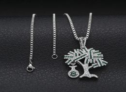 New Money USD Bag Tree Hip Hop Dollars Tree Full CZ Iced Out Pendant Necklace with 24inch Cuba Box Chain Necklace for Men Women Gi7868636