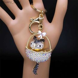 Keychains Lanyards Animal Fox Flower Basket Bowknot Key Chain for Women Men Alloy Crystal Keychain for Handbag Trendy Car Jewellery llaveros KS01 Y240417