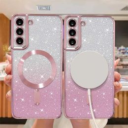 Cell Phone Cases Glitter Bright Cover For Samsung Galaxy S24 S23 S22 S21 S20 Ultra Plus FE Case Note20 Ultra Plating Wireless MagSafe Magnetic