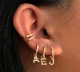 Gold silver Colour clear cz paved 26 Initial charm circle dangle drop earring with name letter Alphabet earrings for lady girl5737762