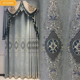 Curtain High Grade Gray Embroidery Water-soluble Screen Chenille Thickened Curtains For Living Room Bedroom French Window