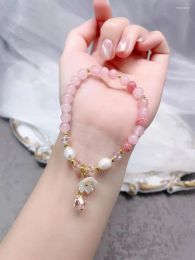 Bracelets Charm Bracelets Beaded Strand Girl Bracelet Pink Crystal With Natural Freshwater Pearl Solid Color Florets Pendant Bracelets Girlf