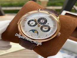 New Patrimony Perpetual Calendar Rose Gold Case 43175000R9687 Automatic Mens Watch Moon Phas Silver Dial Black Leather Strap Hel4328824