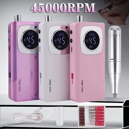 High Speed 45000RPM Rechargeable Nail Drill Machine with LCD Low Noise Professional Nail Polish Sander Nails Accessories Set 240417