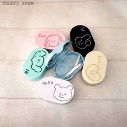 Sunglasses Cases Hot Lovely Rabbit Fox Dog Love Contact Lens Case for Travel Lady Women Press Kit Holder Container Party with Mirror Lenses Box Y240416