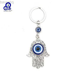 Keychains Lanyards Lucky Eye Fatima Hamsa Hand Keychain Turkish Evil Eye Key Chain Bag Car Keyring for Women Men llavero porte cl d240417