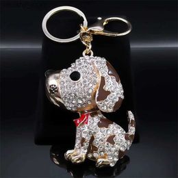 Keychains Lanyards Cute Dalmatian Rhinestone Dog Keyring Alloy Metal Gold Colour Animal Pet Keychain Handbag Purse Holder Jewellery llaverosZZZ5212S01 Y240417