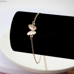 Bangle New Trend Pink Butterfly Bracelet For Women Simple Girls Sweet Tiny Charm Minimalism Enamel Pulsera Jewelry Birthday GiftL240417