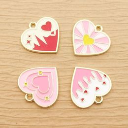 10pcs Heart Charm for Jewellery Making Enamel Pendant Diy Craft Supplies Metal Materials Necklace Bracelet Accessories 240408