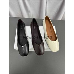 The Row Cowhide Top-quality Original Style Casual Pure New Flat Single Shoes Soft Leather Grandma Shoes Ballet Shoes Women
