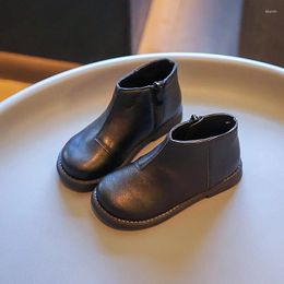 Boots Children Princess Short Fashion Winter Causal Black For Girl PU Leather Warm Plush Kid Cotton School Versatile