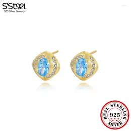 Stud Earrings S'STEEL Sterling Silver 925 Blue Zircon For Women's Light Luxury Autumn Winter Women Korean Designer Party Jewlery