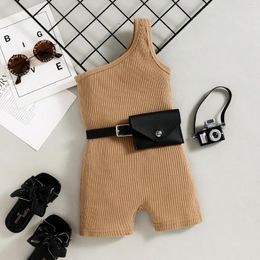 Clothing Sets Kids Europe Snd United States Summer Solid Colour Pit One Shoulder Bag 2Pcs Girl Fashion Jumpsuit 1-6T