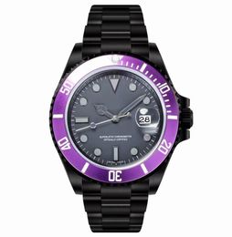 Fashion Cool Men039s Watch Dark Night Black Dial Purple Aperture Scale Stainless Steel Strap Automatic Date8010883