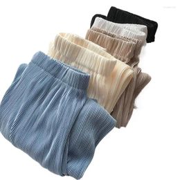 Women's Pants Bohemian Pleated Women Spring Summer Comfortable Elegant Long Wide Leg Plus Size Ice Silk Trousers Korean Style