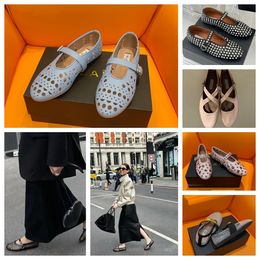 With Box Dress Shoes Designer Sandal ballet slipper slider flat dancing Women round toe Boat shoes leather GAI riveted buckle shoes size 35-40 black